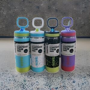 Takeya 18oz Leakproof Straw Water Bottles Glow in Dark Set of 4 Insulated
